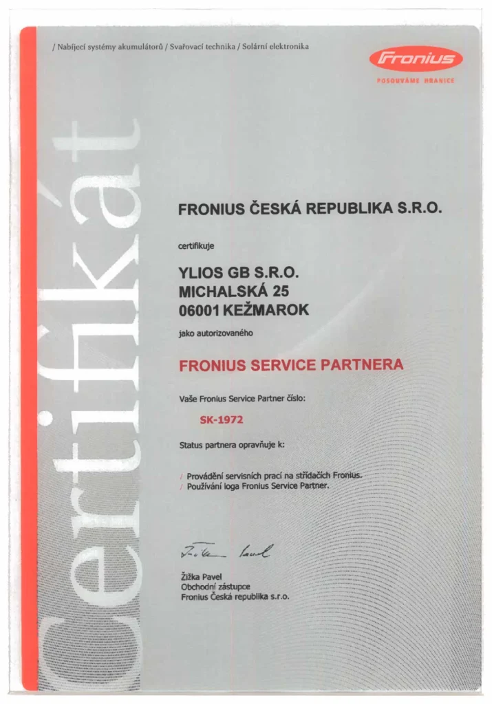 Certifikát: Fronius Service Partner